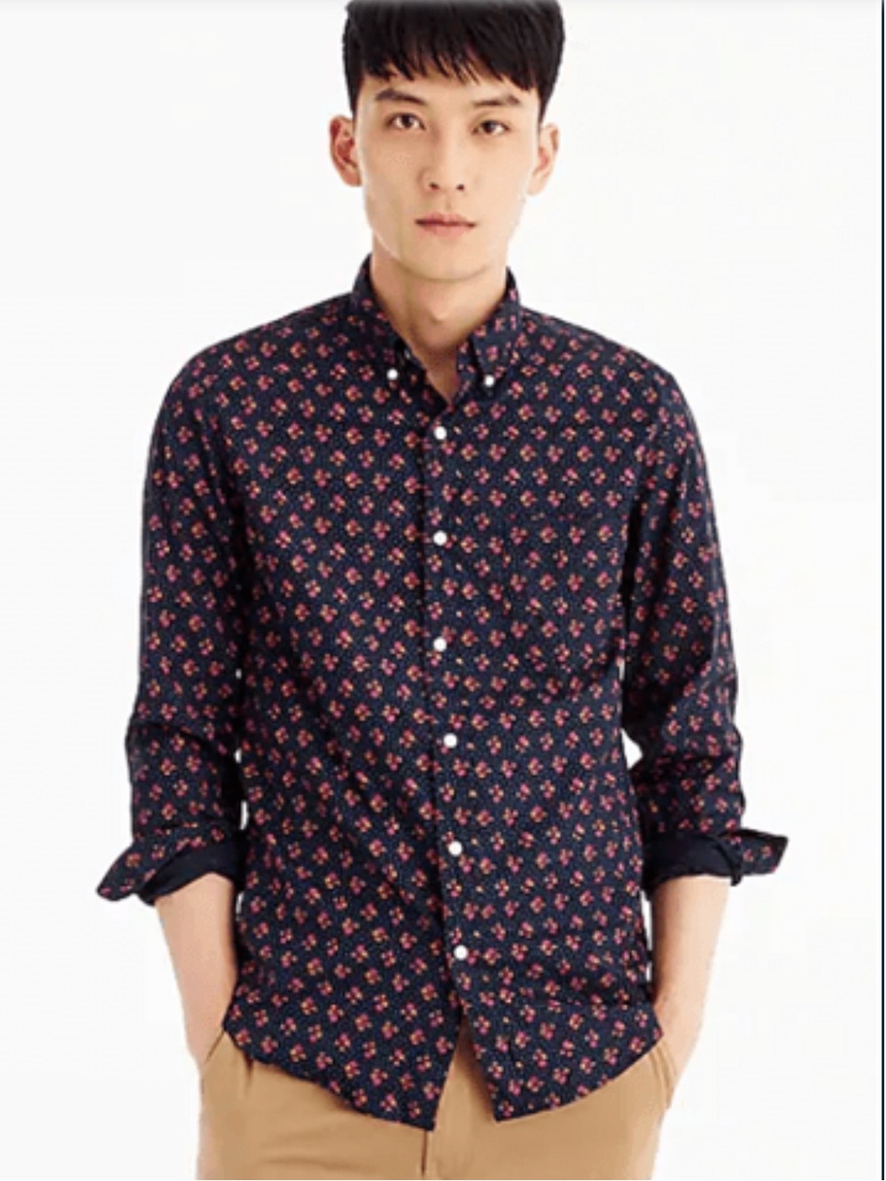 J.Crew Navy Floral Secret Wash Shirt